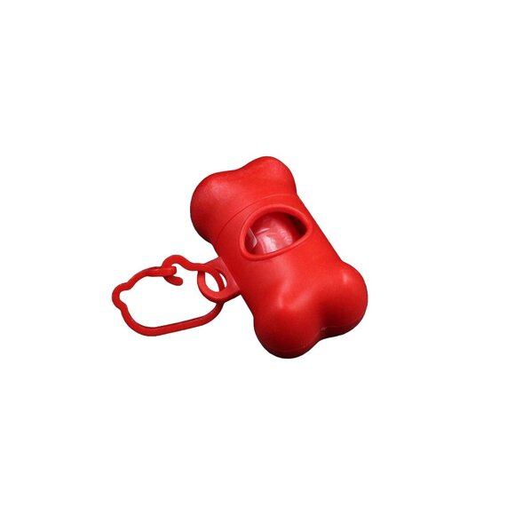 Red Bone Shaped Poop Bag Dispenser with Poop Bags - Picture 2 of 3